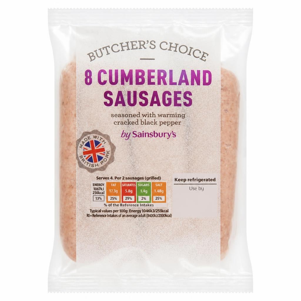 Sainsbury's Butcher's choice Cumberland British Pork Sausage x8 454g