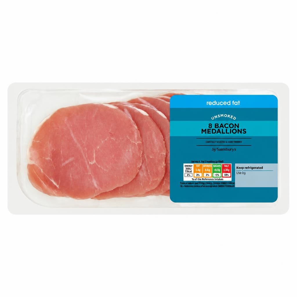 Sainsbury's Reduced Fat Unsmoked Bacon Medallions x8 200g
