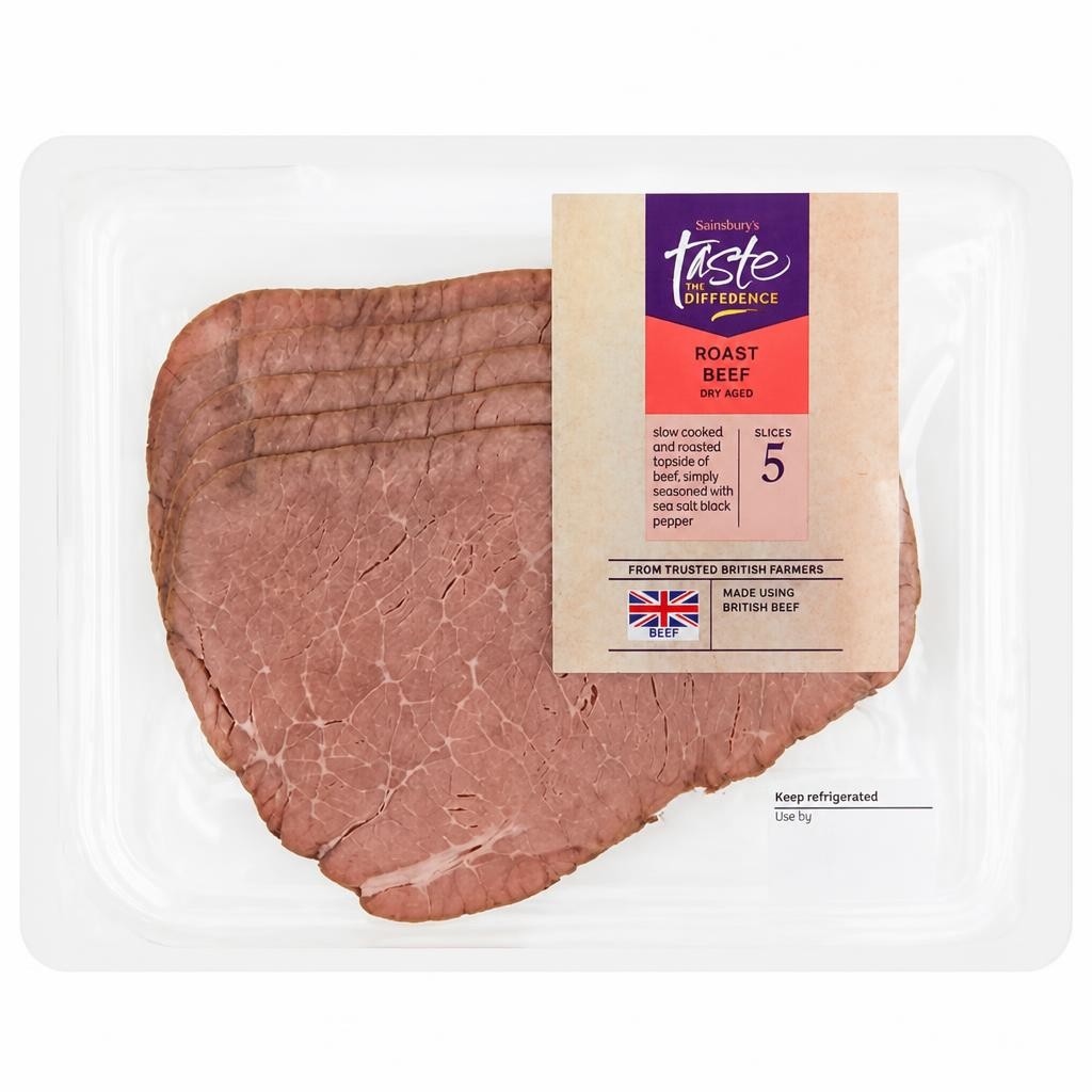 Sainsbury's Simply Seasoned With Salt & Pepper Cooked British Roast Beef Top Sliced, Taste the Difference x5 110g