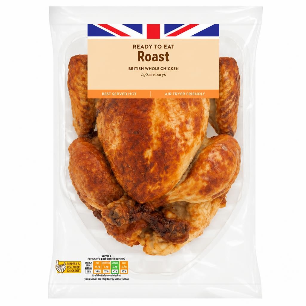 Sainsbury's Roast Whole Cooked British Chicken 894g - 1112g