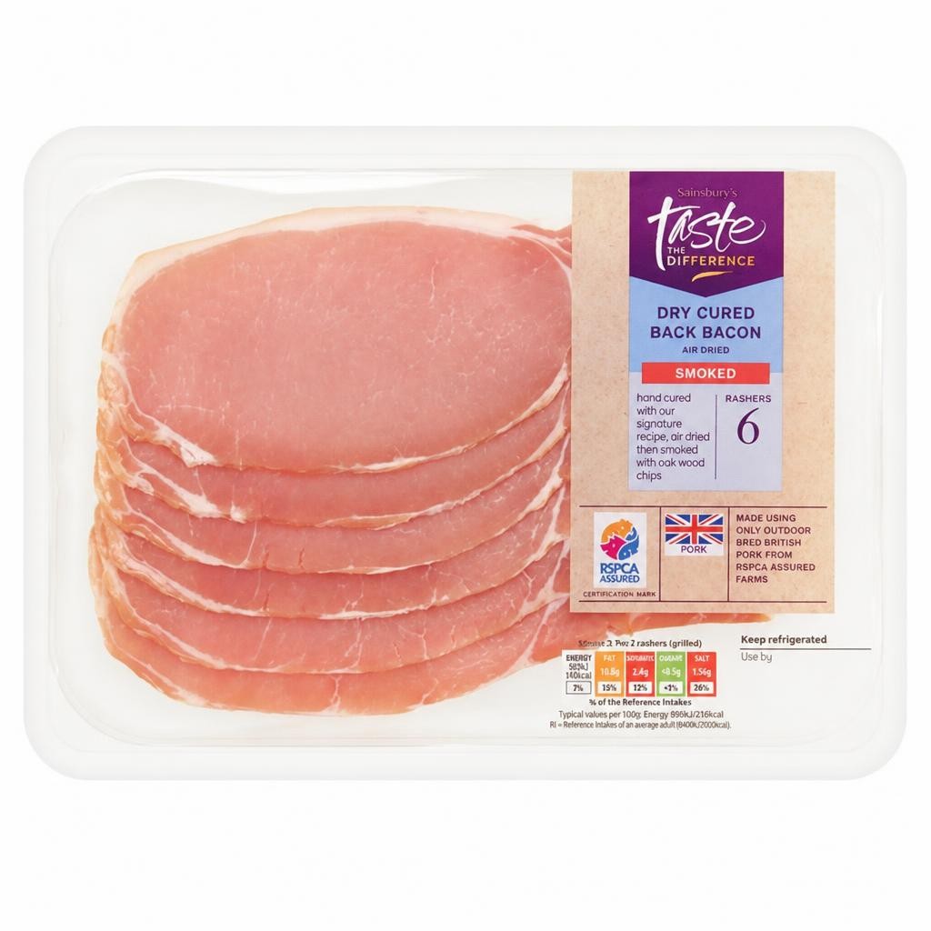 Sainsbury's Smoked Air Dried Dry Cured Back Bacon Rashers, Taste the Difference x6 220g