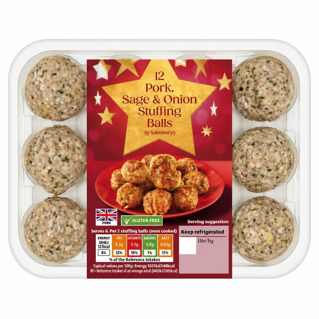 Sainsbury's British Pork Sage & Onion Stuffing Balls x12 360g