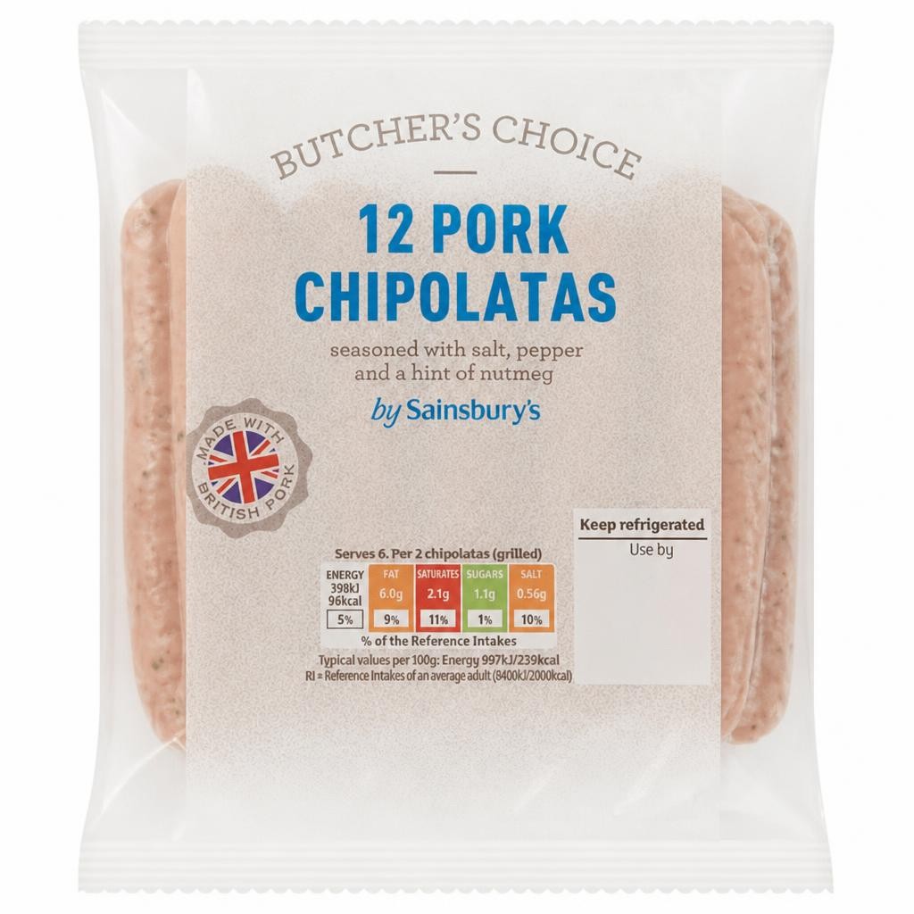 Sainsbury's Butcher's Choice British Pork Chipolata sausages x12 340g