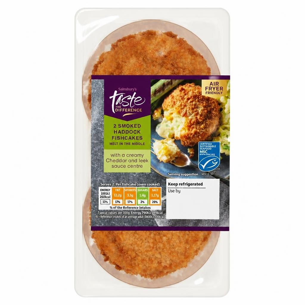 Sainsbury's Fishcakes Melting Middle Smoked MSC Haddock with Cheddar & Leek Taste the Difference x2 290g