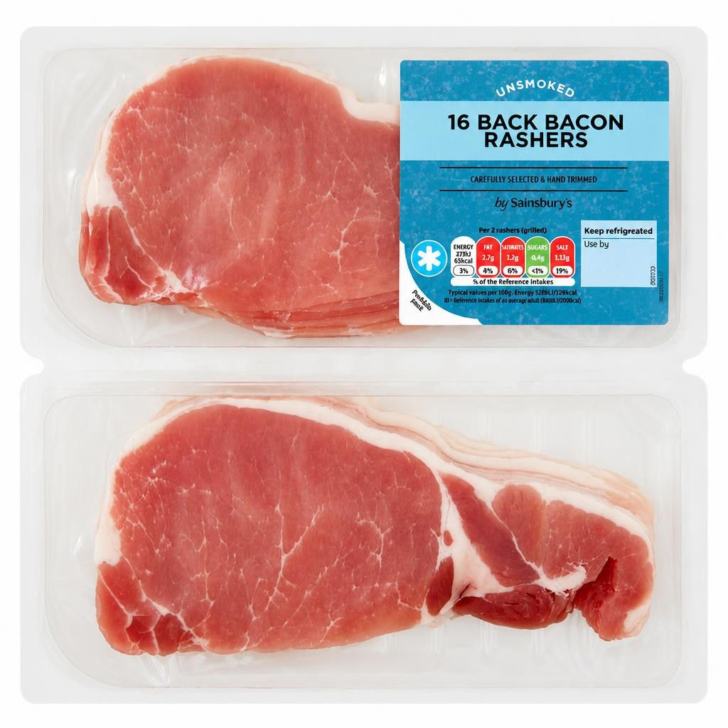 Sainsbury's Unsmoked 16 Back Bacon Rashers 2x250g
