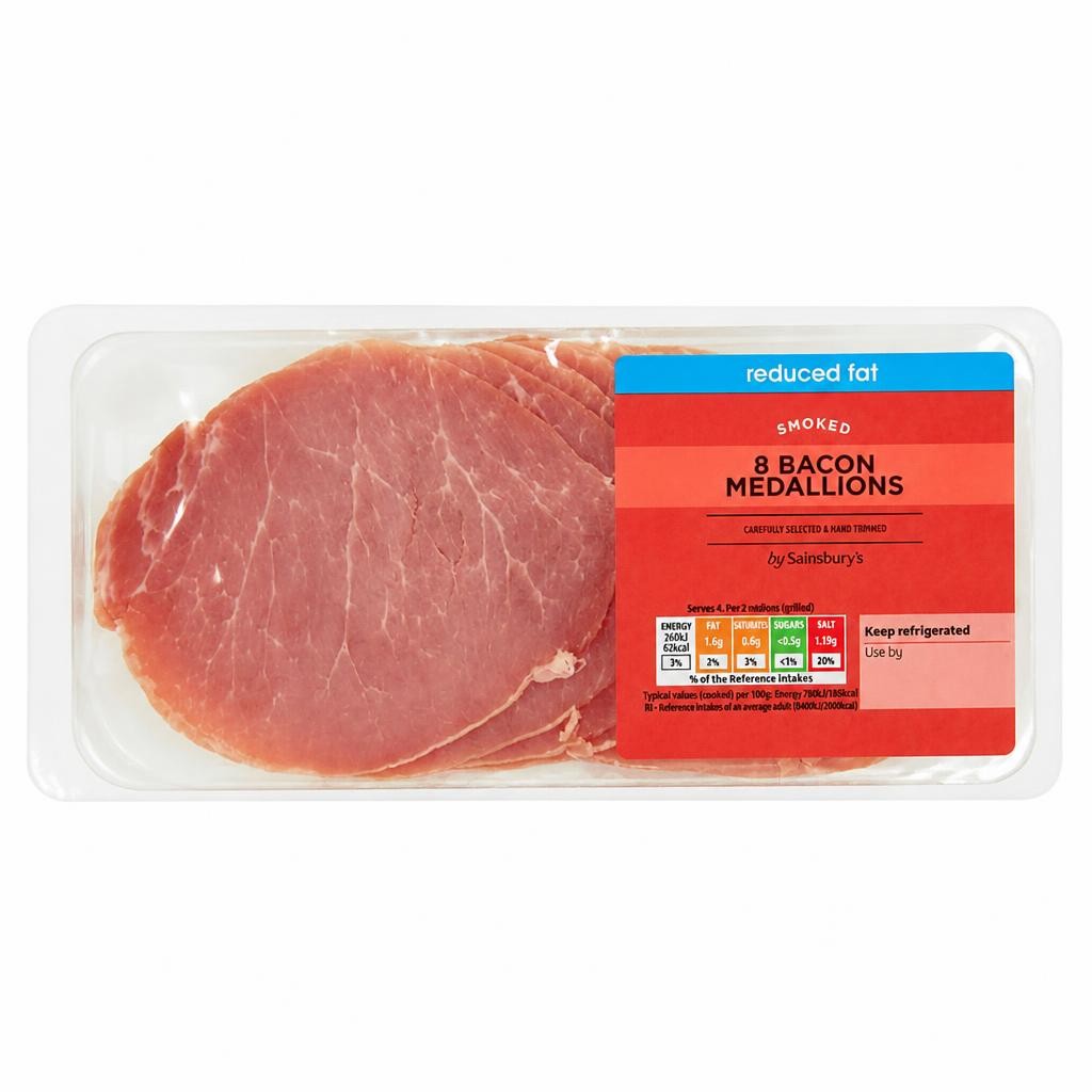 Sainsbury's Reduced Fat Smoked Bacon Medallions x8 200g