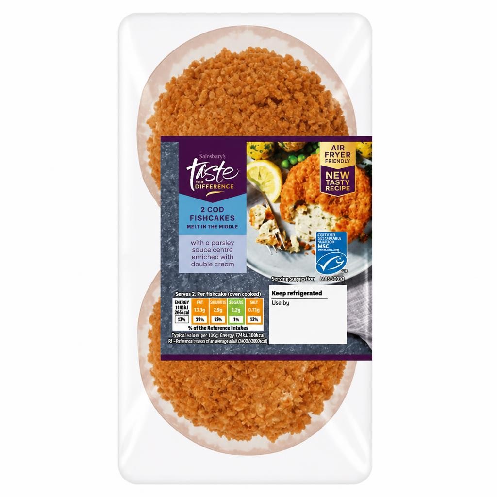 Sainsbury's Fishcakes Melting Middle MSC Cod & Parsley Sauce Fishcakes Taste the Difference x2 290g
