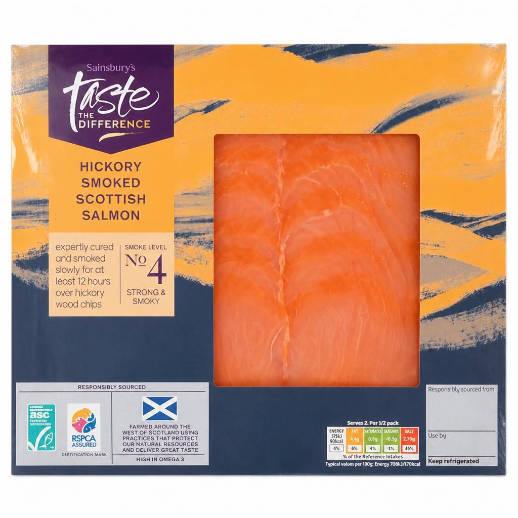 Sainsbury's ASC Scottish Hickory Wood Smoked Salmon, Taste the Difference 100g (Ready To Eat)