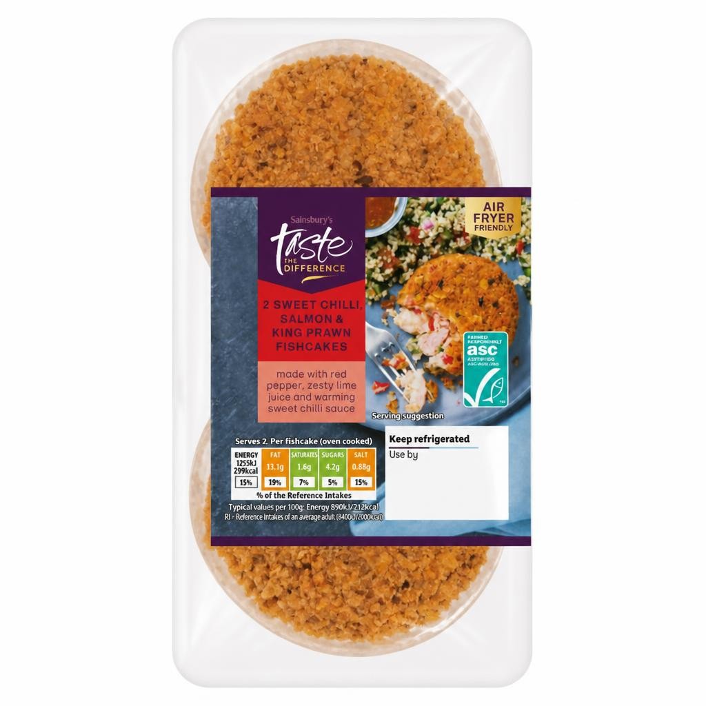 Sainsbury's Sweet Chilli Scottish Salmon & ASC King Prawn Fishcakes, Taste the Difference x2 290g