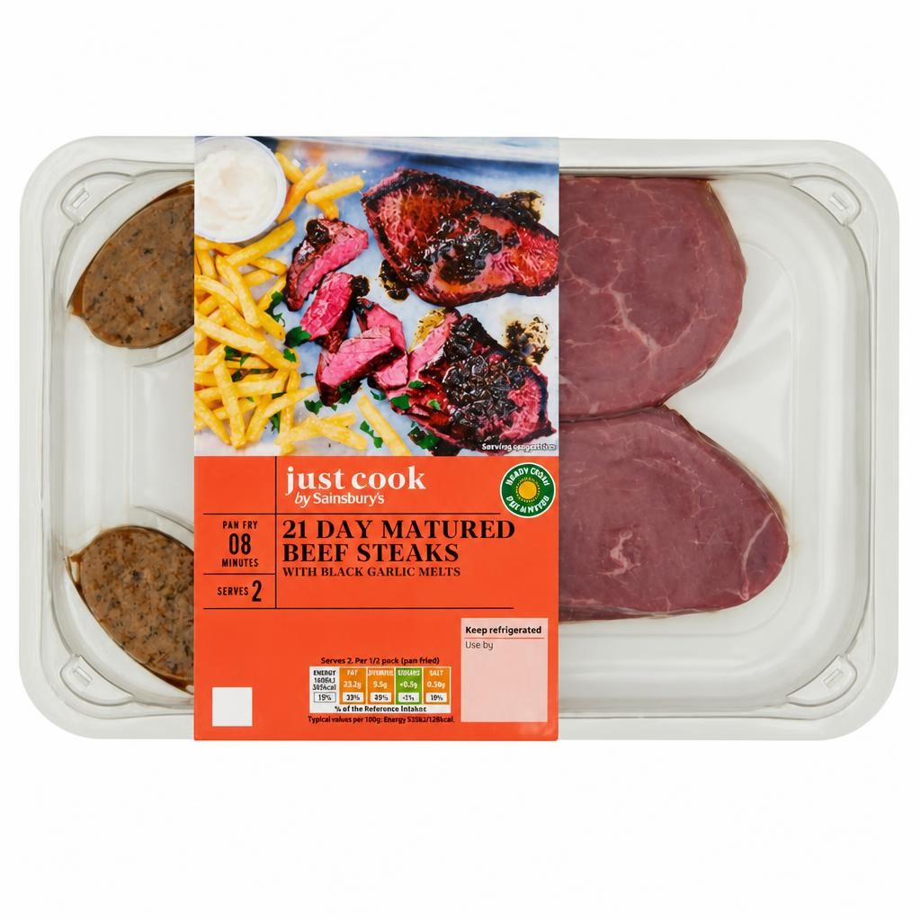 Sainsbury's Just Cook 21 Day Matured Beef Steaks with Black Garlic Butter 300g