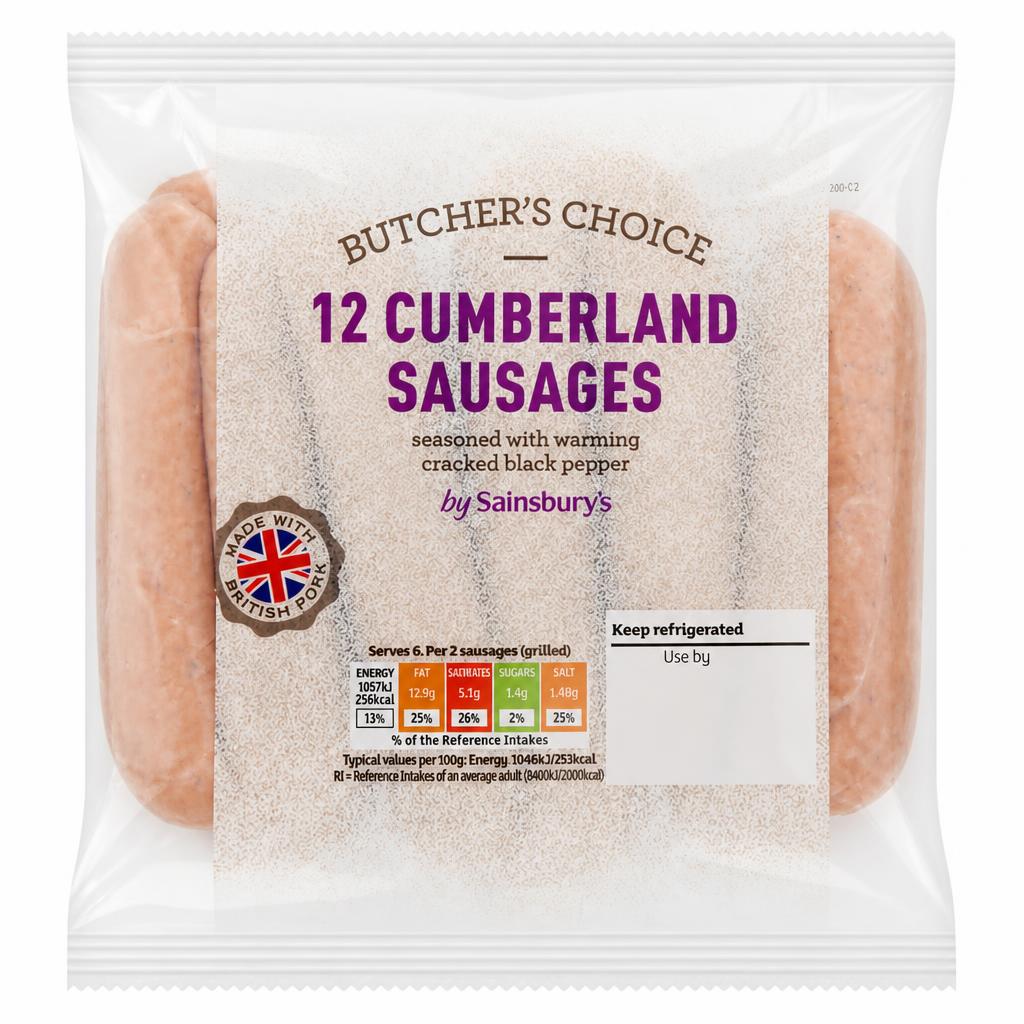 Sainsbury's Butcher's choice Cumberland British Pork Sausage x12 681g