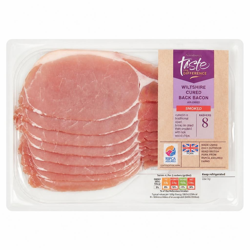 Sainsbury's Smoked Air Dried Wiltshire Cured Back Bacon Rashers, Taste the Difference x8 240g