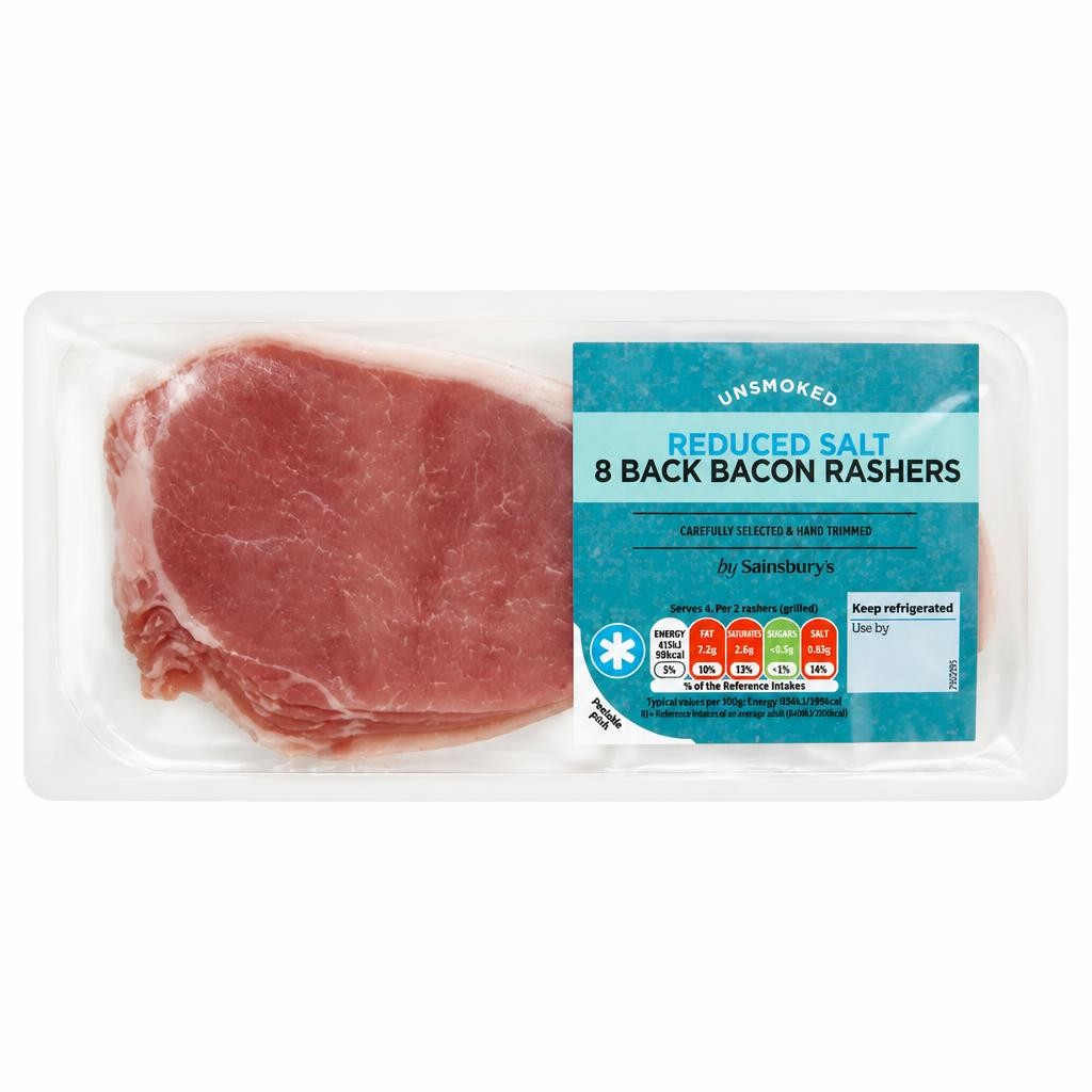 Sainsbury's Unsmoked Reduced Salt Back Bacon Rashers x8 250g