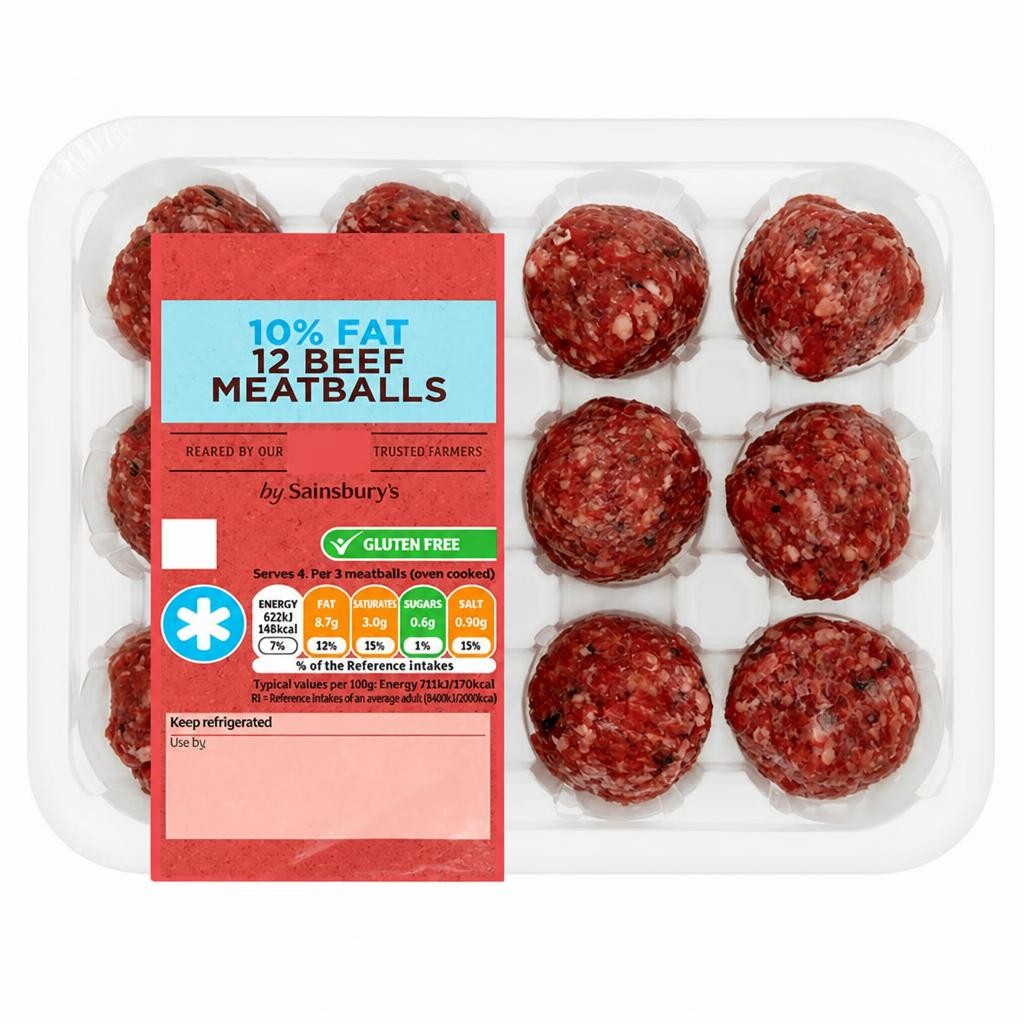 Sainsbury's British or Irish 10% Fat 12 Beef Meatballs 350g