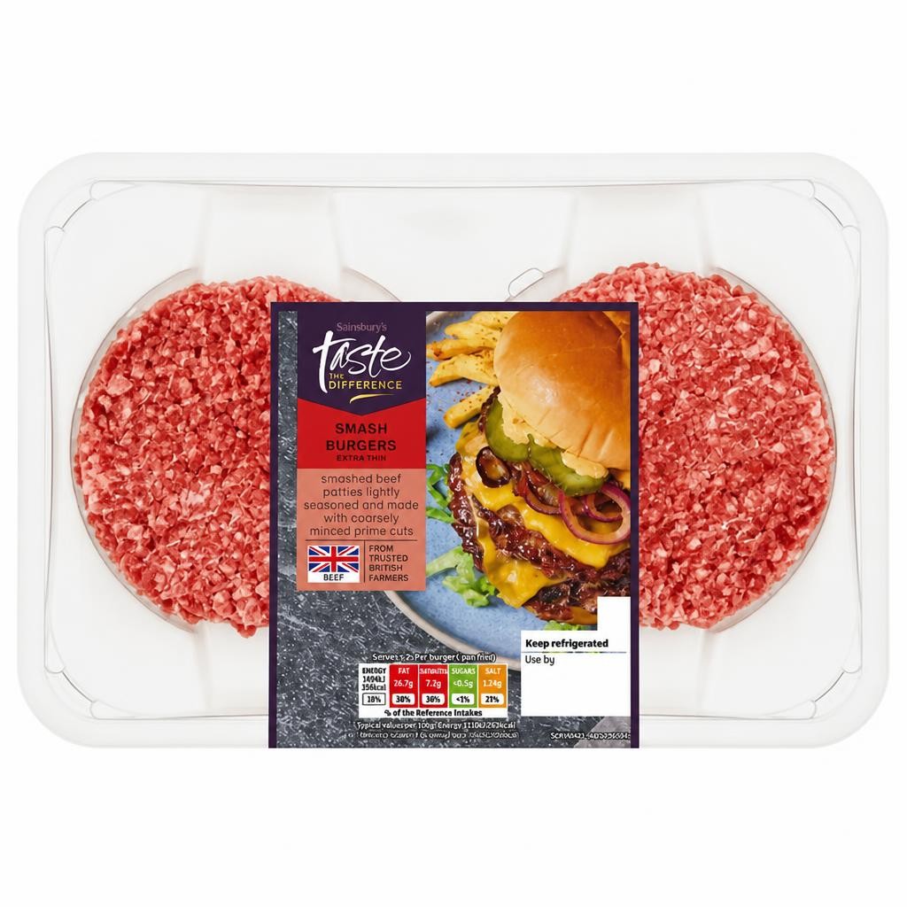 Sainsbury's 4 Extra Thin Lightly Seasoned Smash Burgers, Taste the Difference 340g