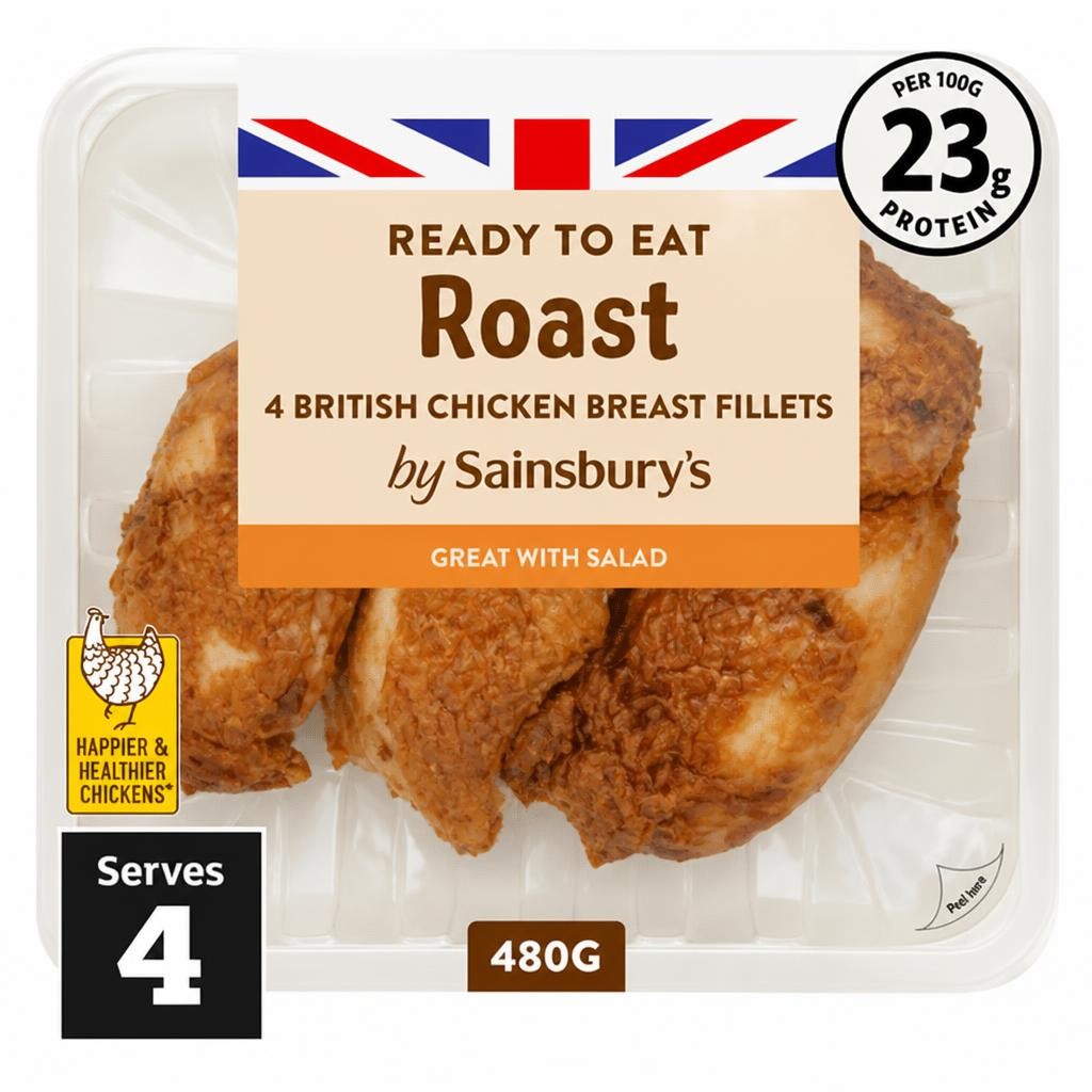Sainsbury's Roast Boneless Cooked British Chicken Breast x4 480g