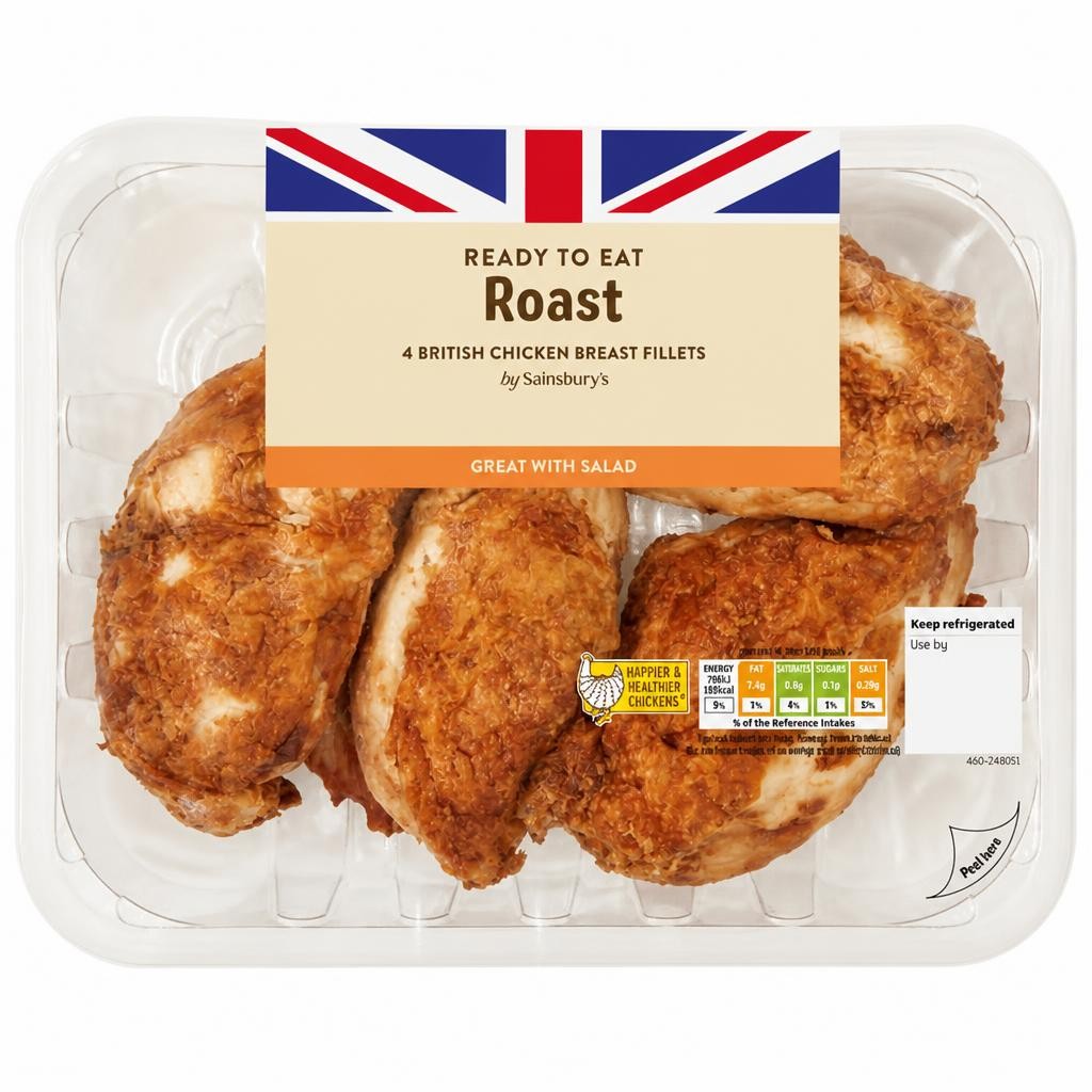 Sainsbury's Roast Boneless Cooked British Chicken Breast x4 480g