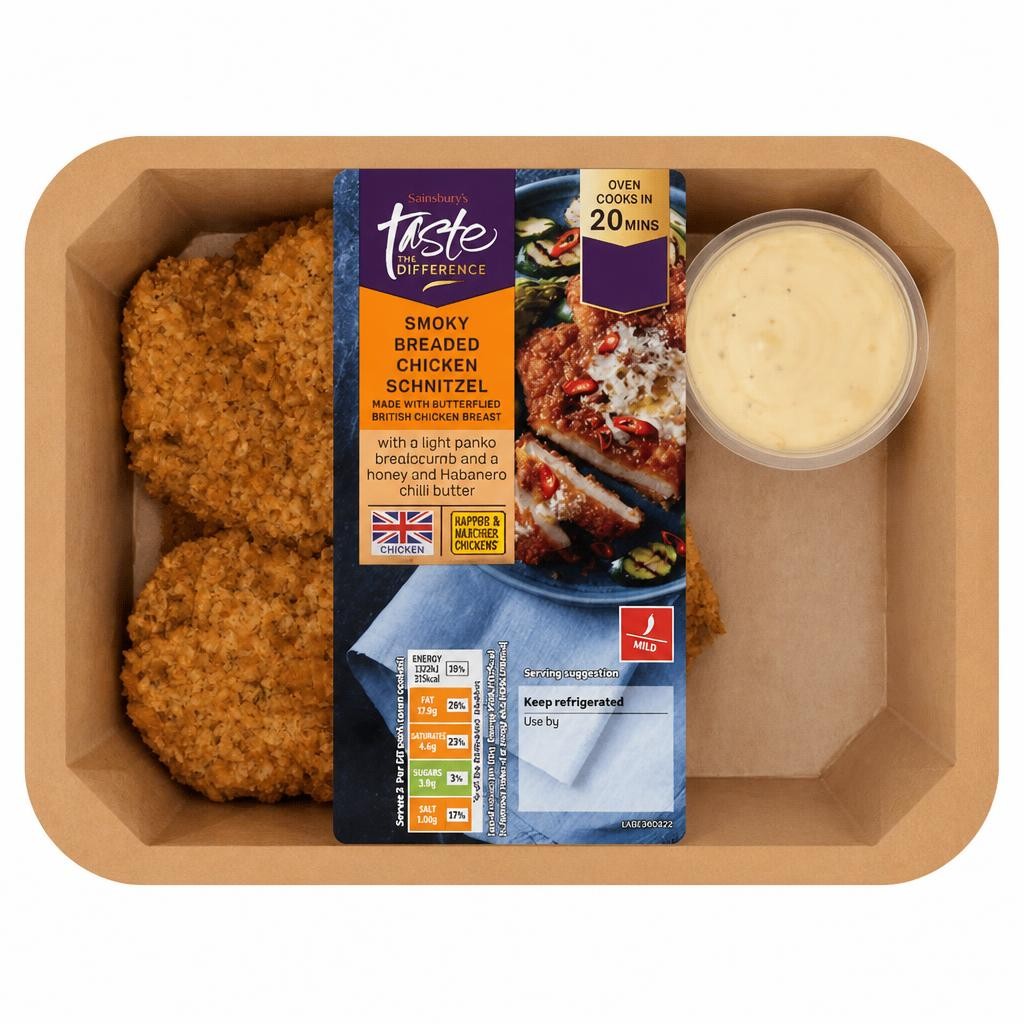 Sainsbury's Smoky Breaded British Chicken Schnitzel with a Honey & Habanero Butter, Taste the Difference x2 350g