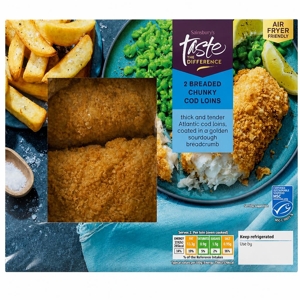 Sainsbury's Breaded Chunky MSC Cod Loins, Taste the Difference x2 350g