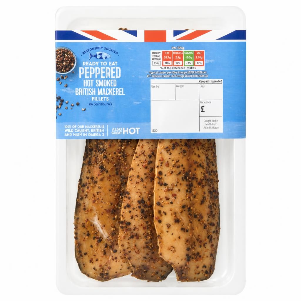 Sainsbury's (Approx. 230g) Ready to Eat British Hot Smoked Peppered Mackerel Fillets