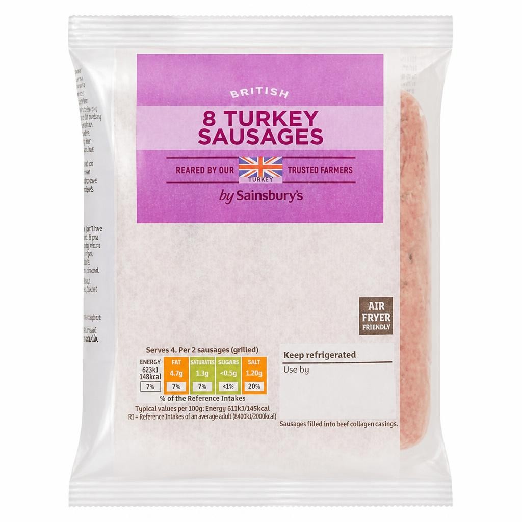 Sainsbury's 8 x British Turkey Sausages 454g