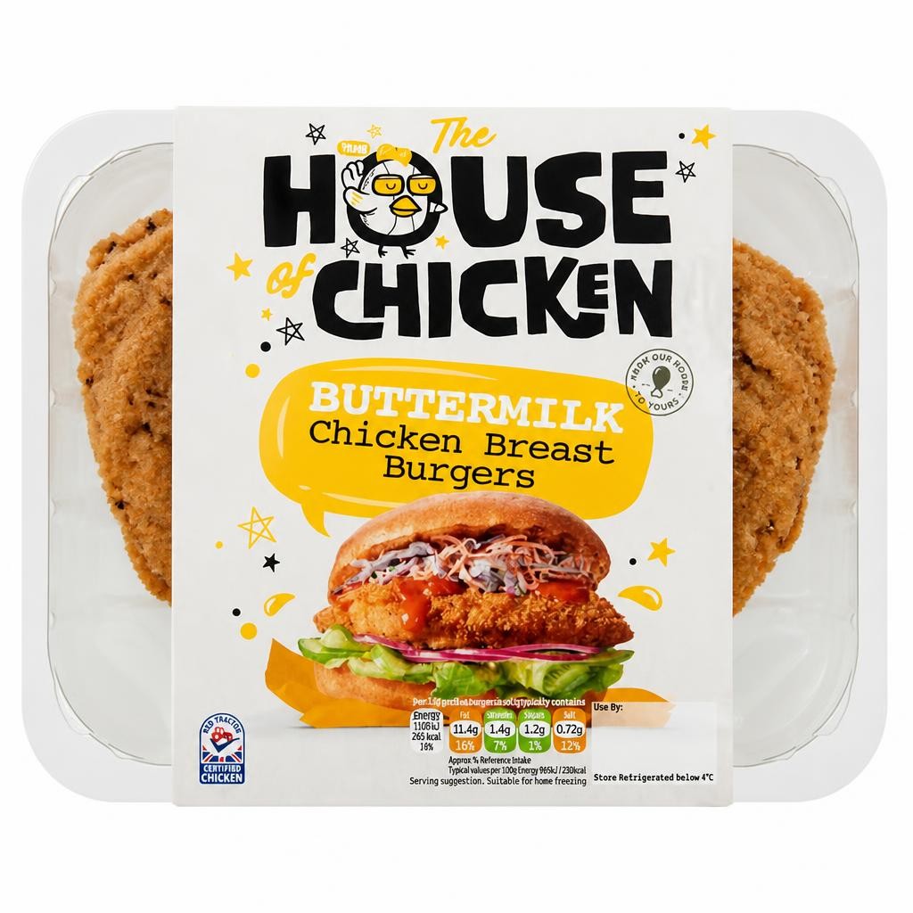 The House of Chicken Buttermilk British Chicken Breast Burgers x2 300g