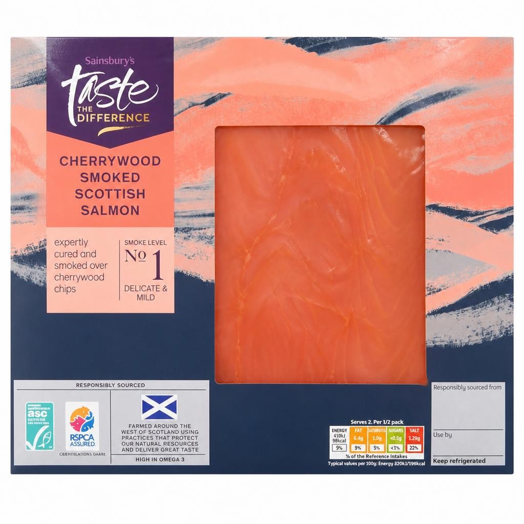 Sainsbury's ASC Scottish Cherry Wood Smoked Salmon, Taste the Difference 100g (Ready To Eat)