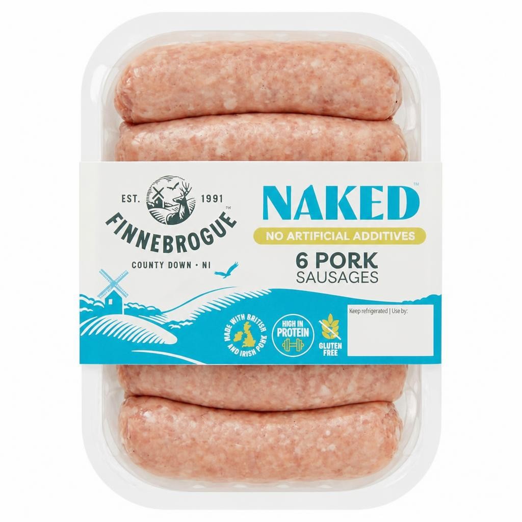 Finnebrogue Naked Pork Sausages x6 400g