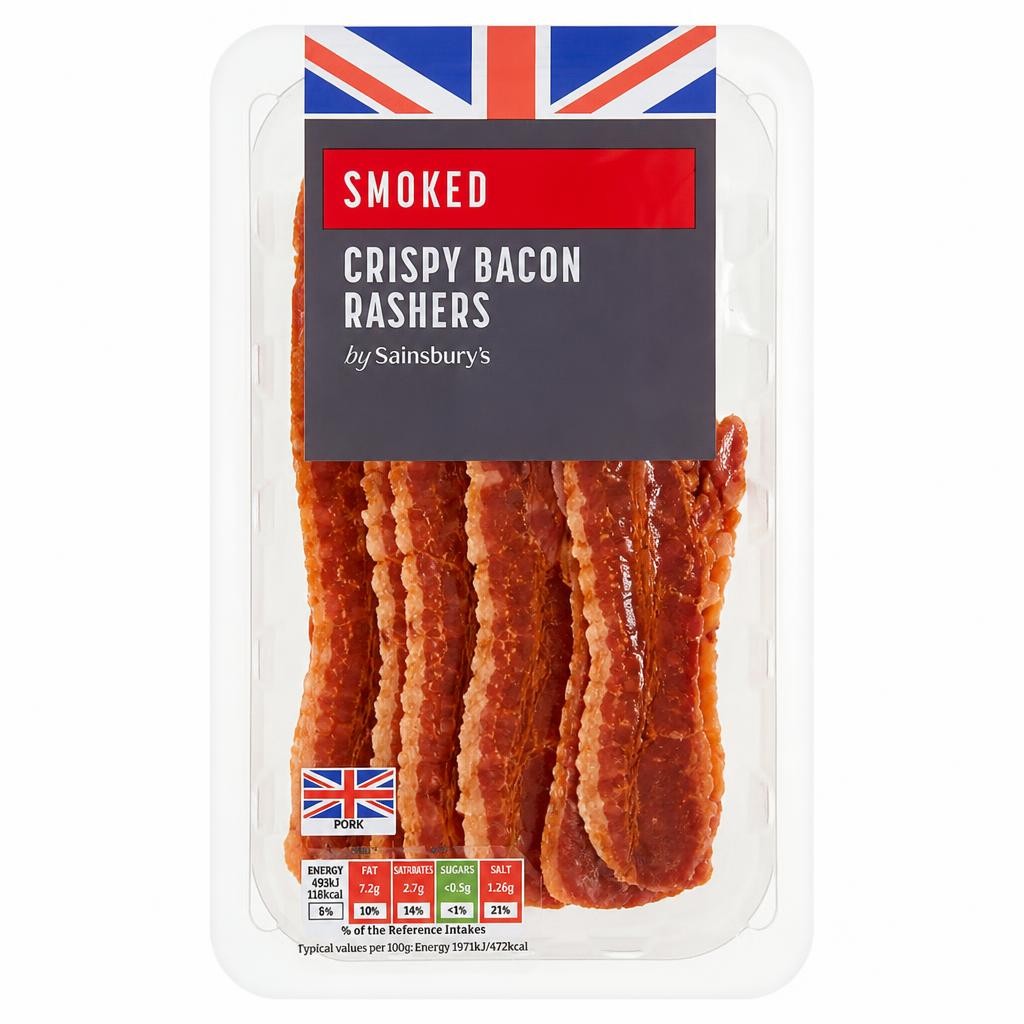Sainsbury's British Smoked Cooked Crispy Bacon rashers 50g