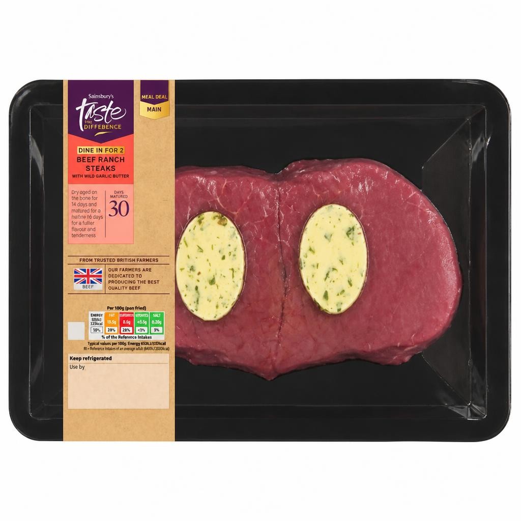 Sainsbury's Beef Ranch Steaks with Garlic Butter, Taste the Difference 300g