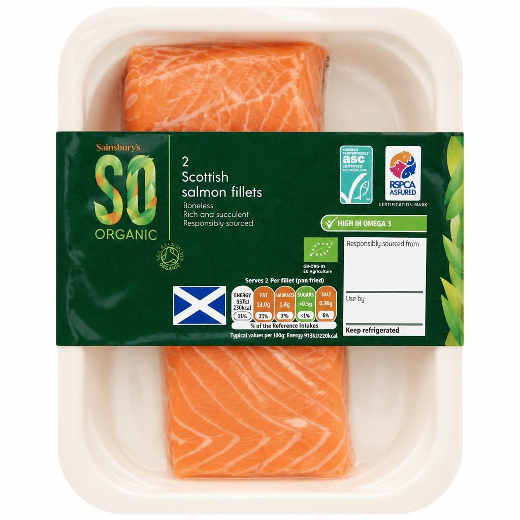 Sainsbury's Skin on ASC Scottish Salmon Fillets, So Organic x2 240g