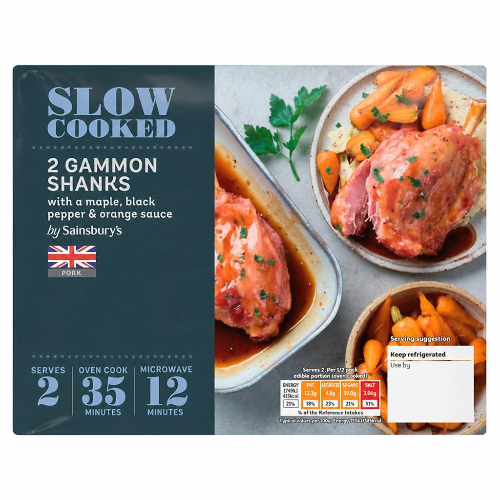 Sainsbury's Slow Cooked British Gammon Shanks with Maple, Black Pepper & Orange Sauce x2 680g (Serves 2)