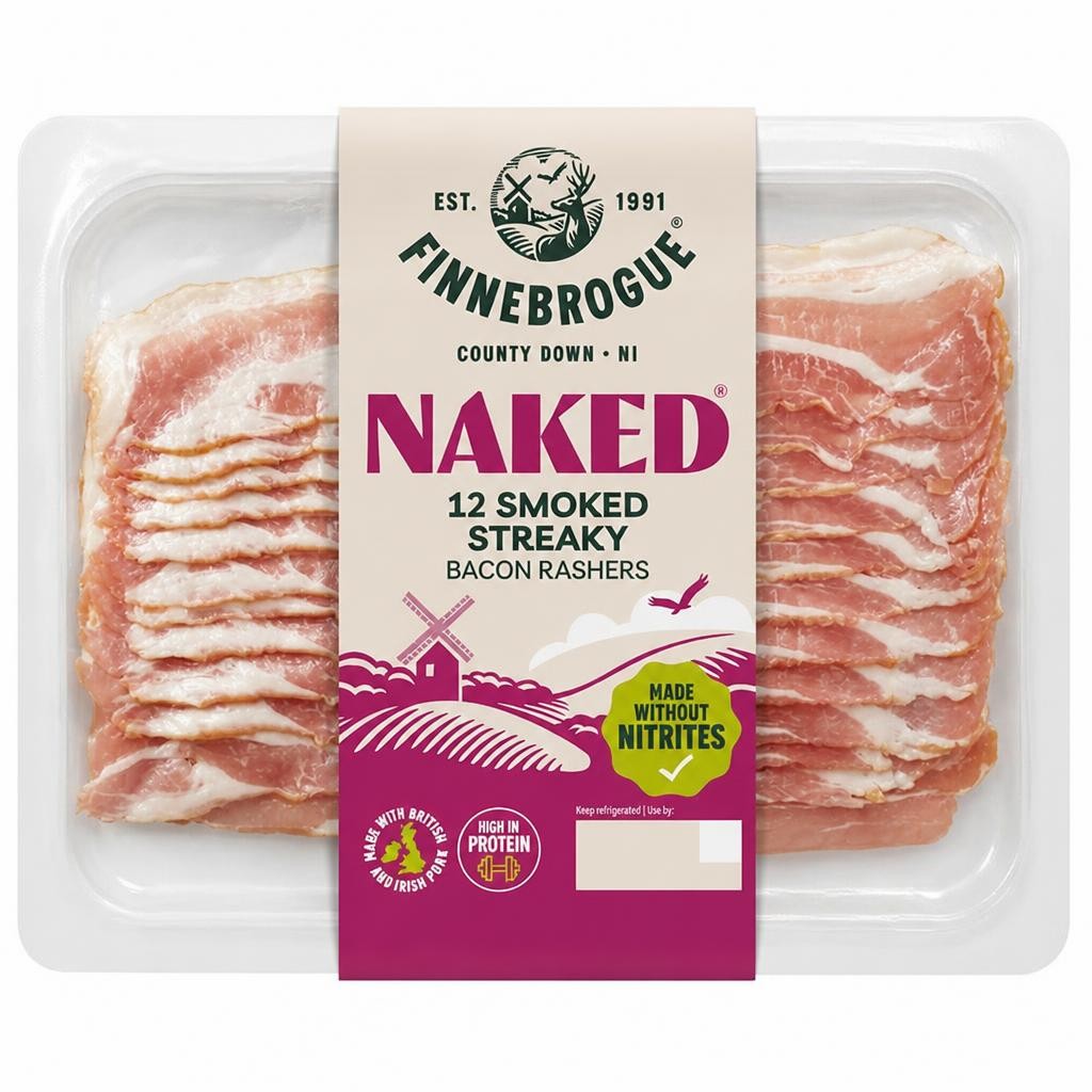 Finnebrogue Naked Smoked Streaky Bacon Rashers x12 200g