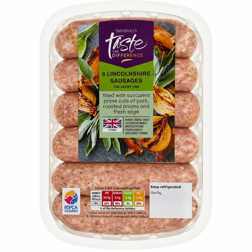 Sainsbury's Lincolnshire British Pork Sausages, Taste the Difference x6 400g