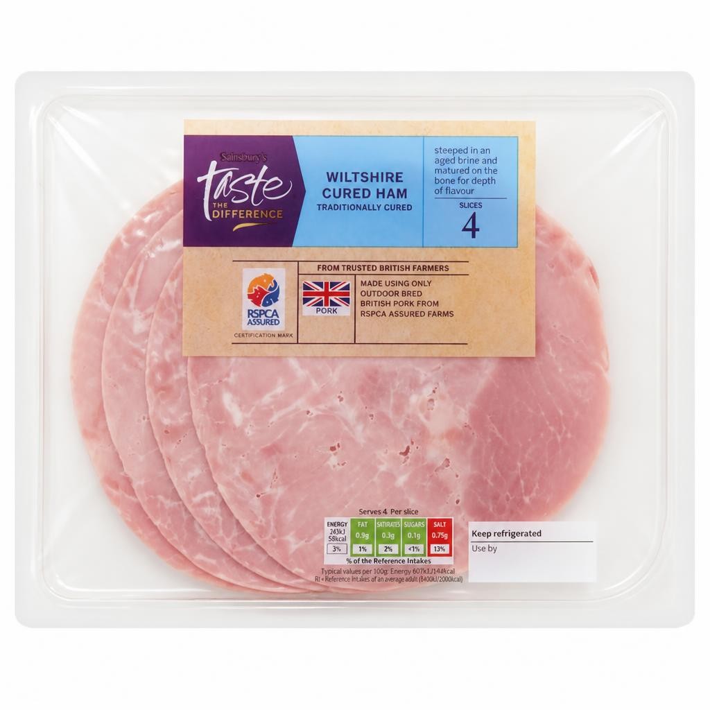 Sainsbury's British Wiltshire Cured Ham x4 slices, Taste the Difference 120g