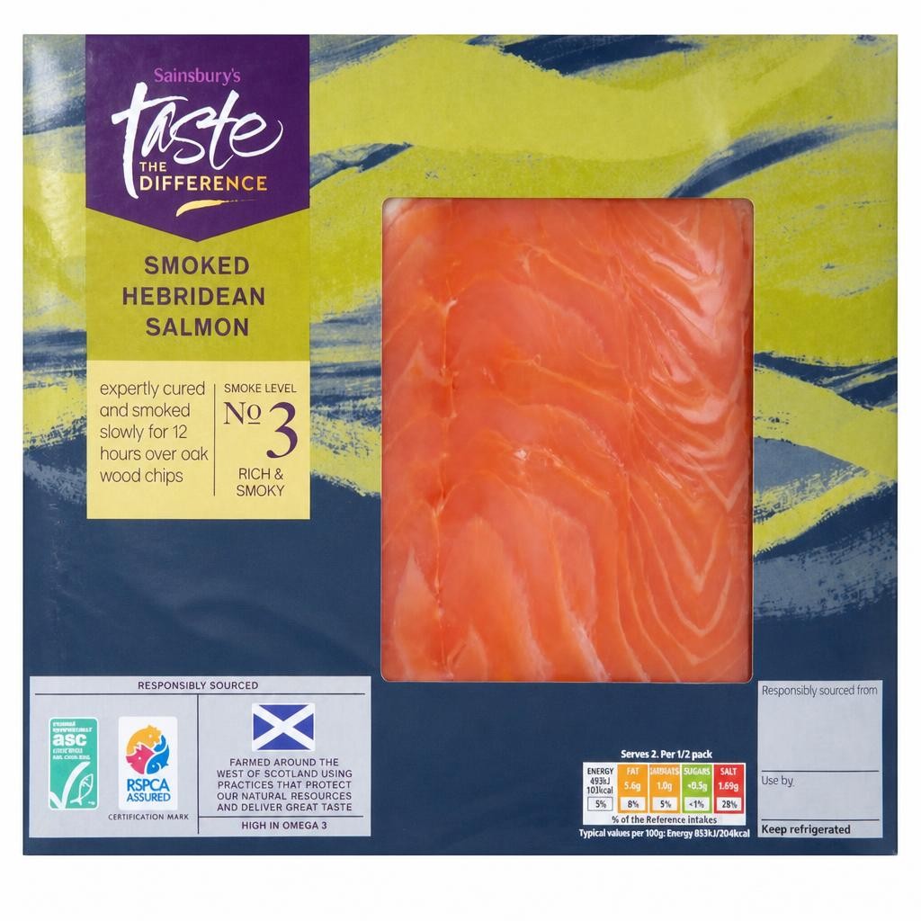 Sainsbury's Hebridean Kiln Dried Thick Sliced ASC Scottish Smoked Salmon, Taste the Difference 100g (Ready to Eat)