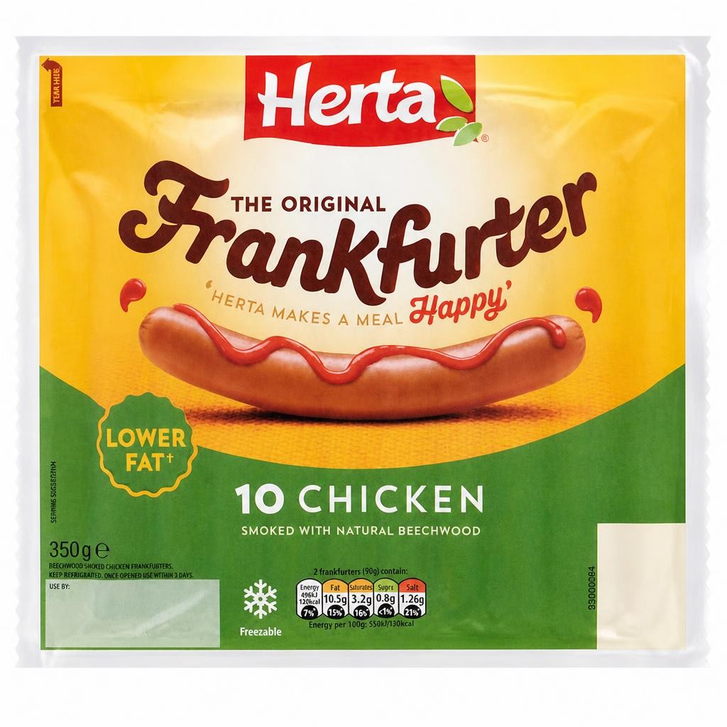 Herta Chicken Frankfurter Hot Dogs x10 350g