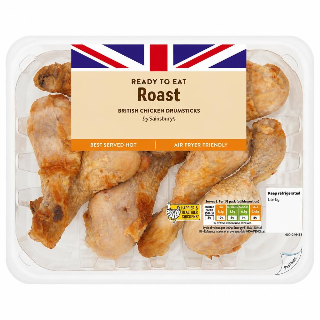 Sainsbury's Roast British Cooked Chicken Drumsticks 430g