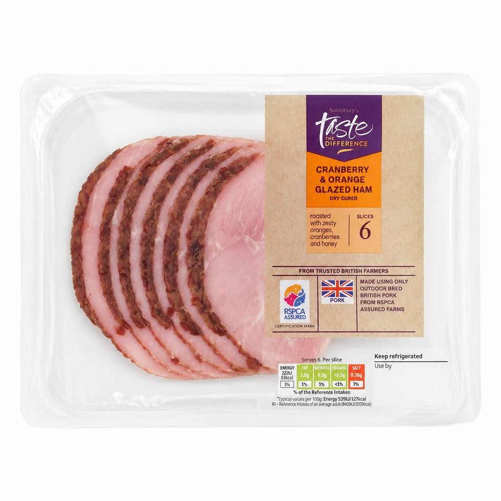Sainsbury's Valencia Orange & Cranberry Topped Ham, Taste the Difference 120g