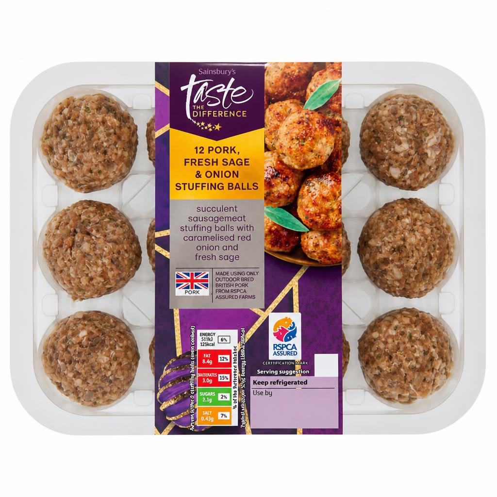 Sainsbury's Pork Fresh Sage & Onion Stuffing Balls, Taste the Difference x12 360g