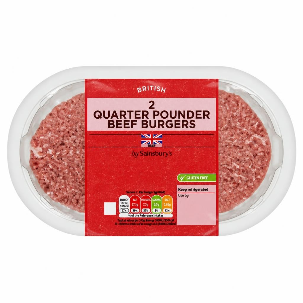 Sainsbury's 2 Quarter Pounder Beef Burgers 227g