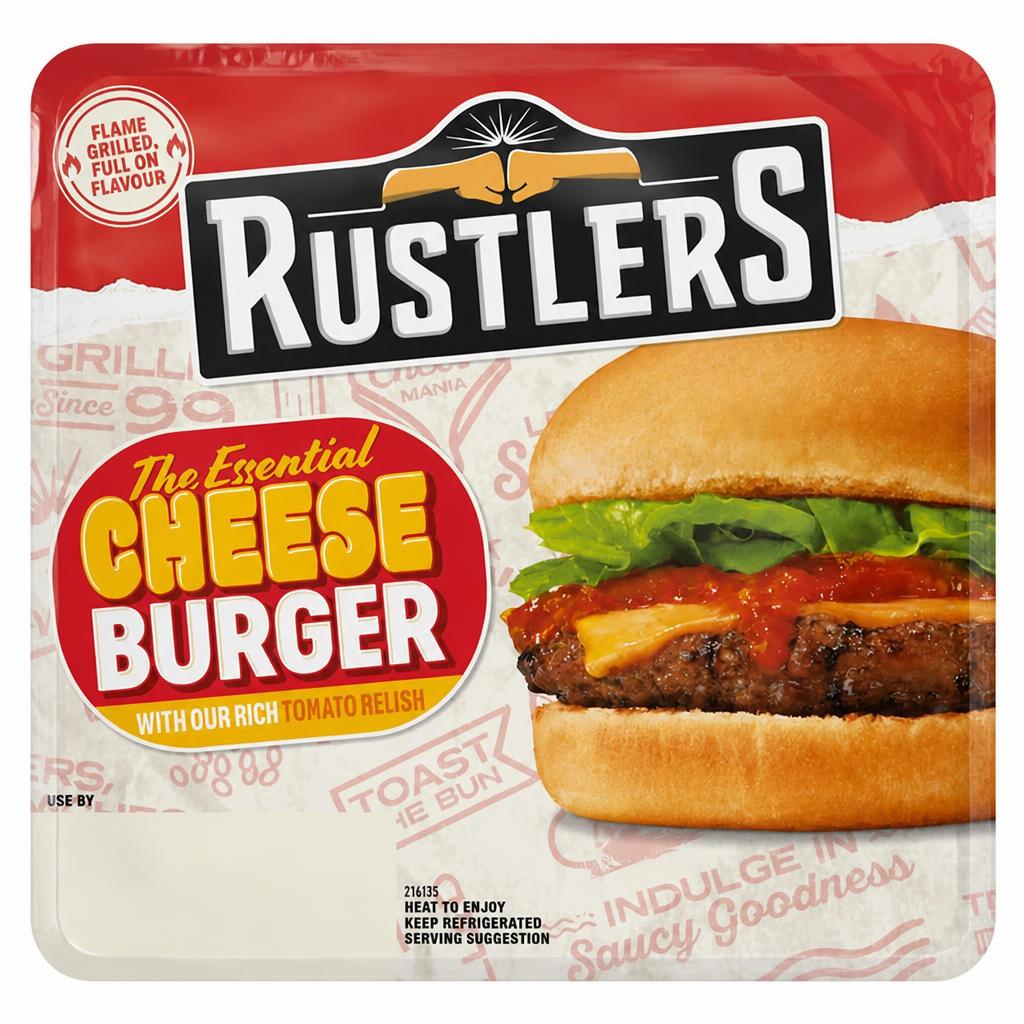 Rustlers the Essential Cheese Burger with our Rich Tomato Relish 172g