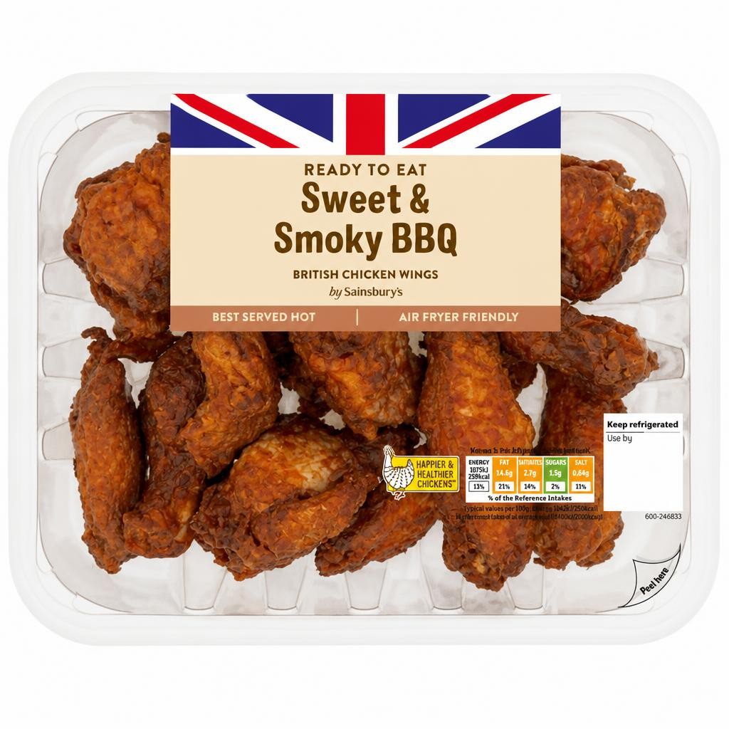 Sainsbury's Sweet & Smoky BBQ Cooked British Chicken Wings 525g