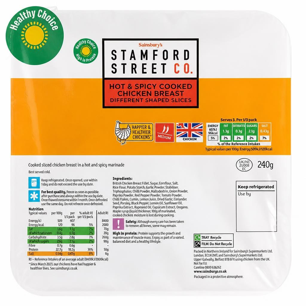 Stamford Street Co. Hot & Spicy Cooked Chicken Breast 240g (ready to eat)