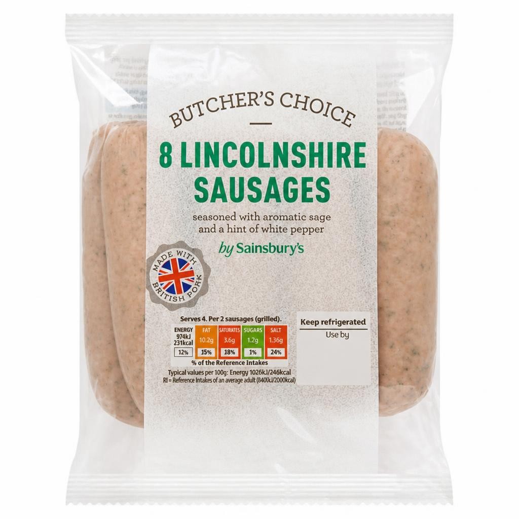 Sainsbury's Butcher's choice Lincolnshire British Pork Sausage x8 454g