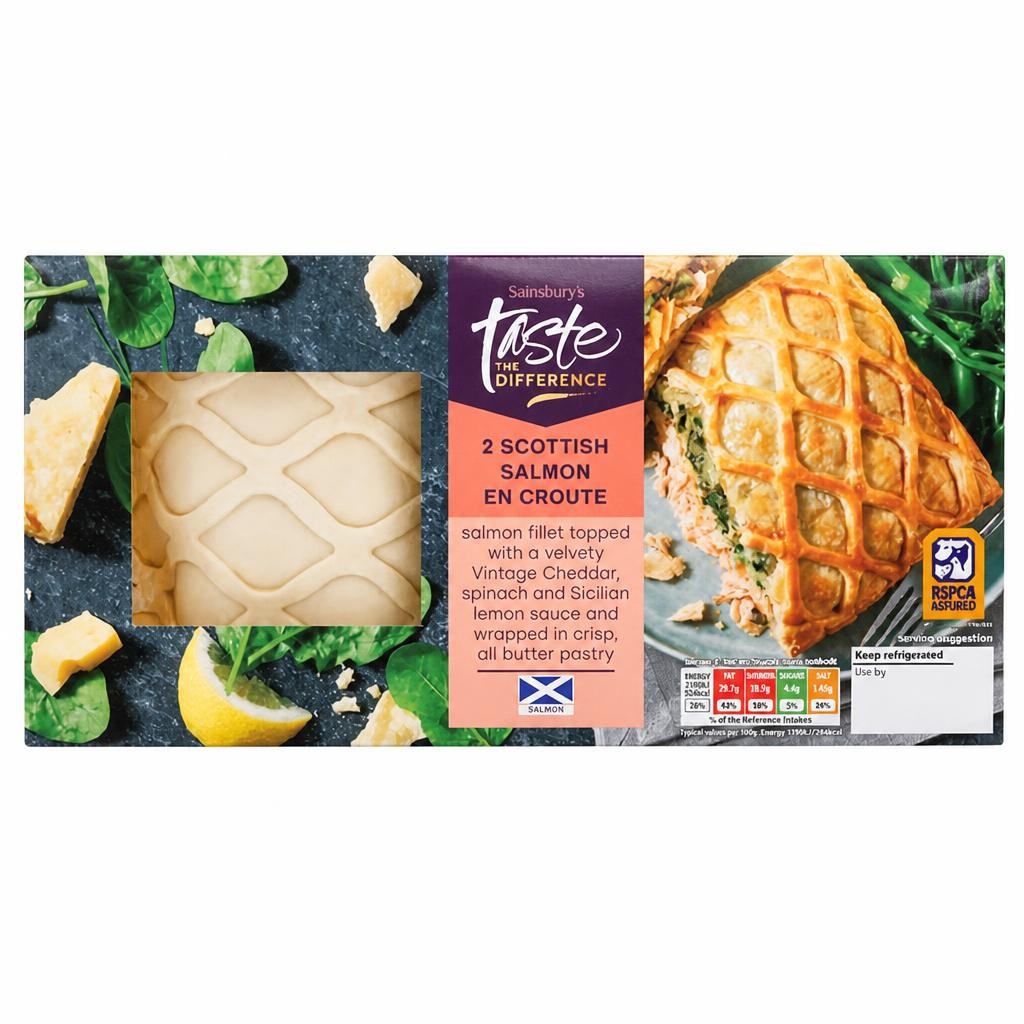 Sainsbury's Scottish Salmon, Spinach & Cheddar En Croute, Taste the Difference x2 380g