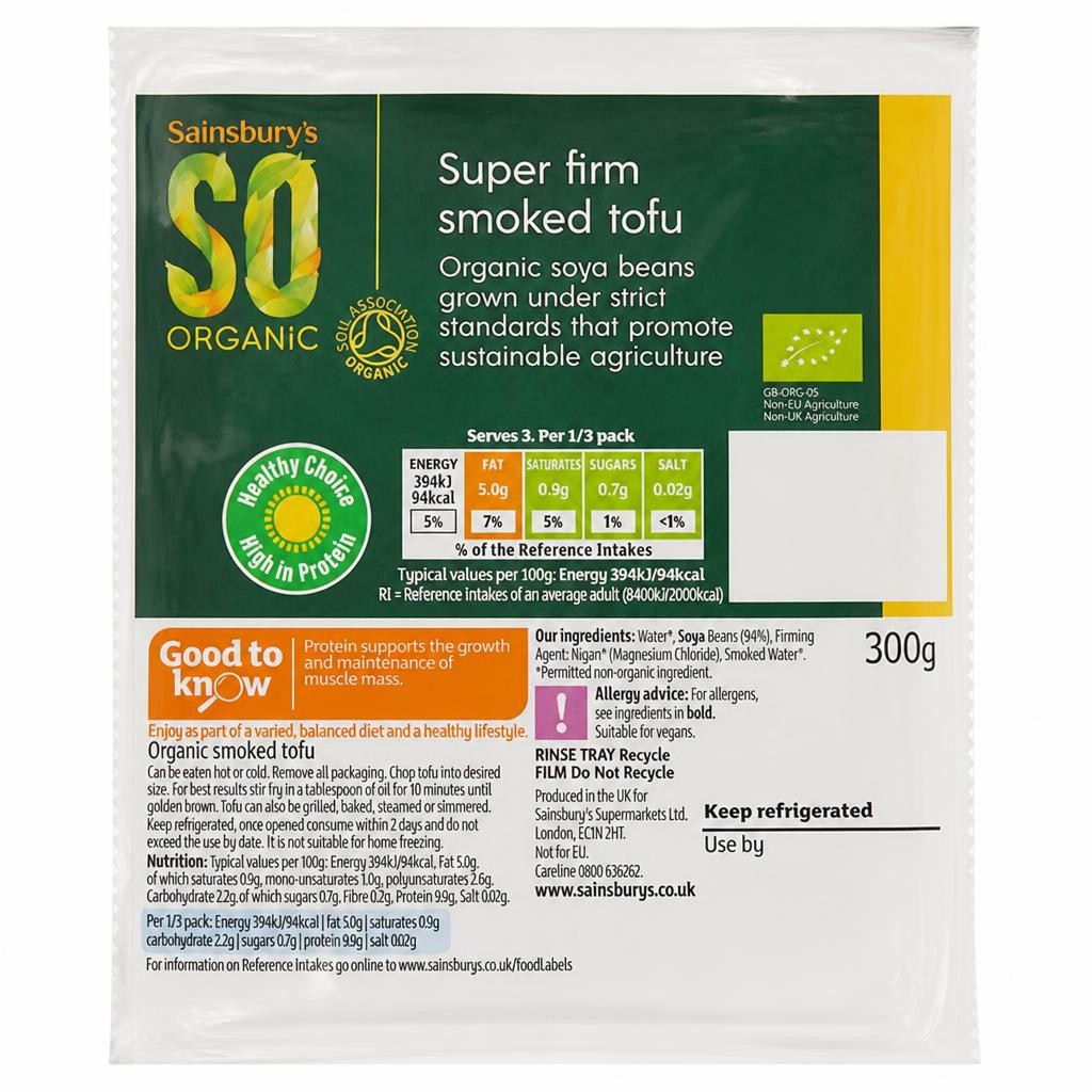 SO Organic Super Firm Smoked Vegan Tofu 300g