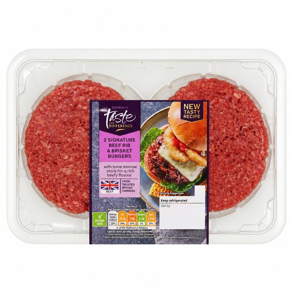 Sainsbury's 2 x Signature Beef Rib & Brisket Burgers, Taste the Difference 340g