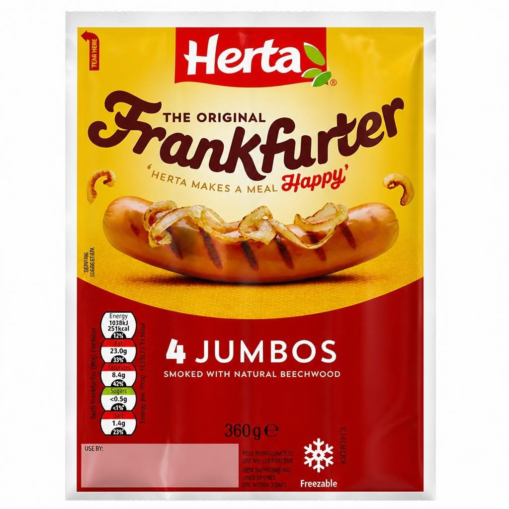 Herta Jumbo Frankfurter Hot Dogs x4 360g