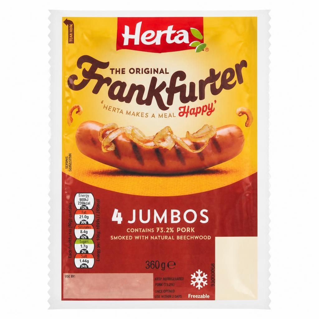 Herta Jumbo Frankfurter Hot Dogs x4 360g